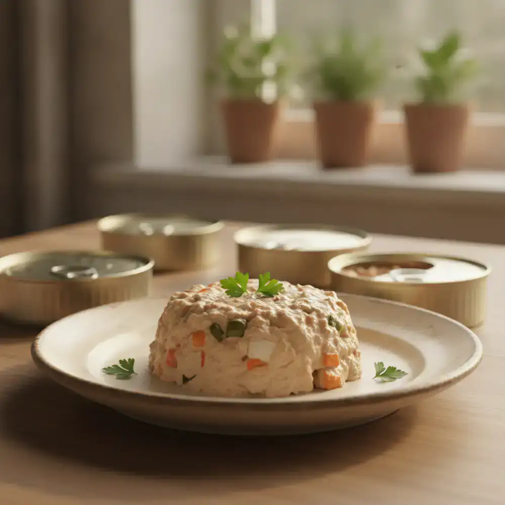 Latas de comida húmeda servidas en un plato